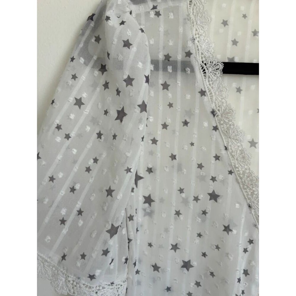 Shein Curve White Sheer Star Print Lace Trim Blouse 0XL Celestial - Picture 3 of 5